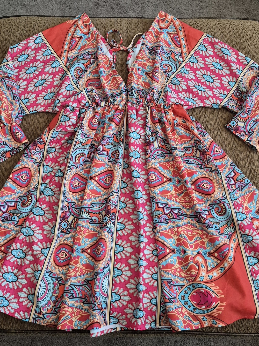 Women's Pink Paisley Tie-Back Casual Dress